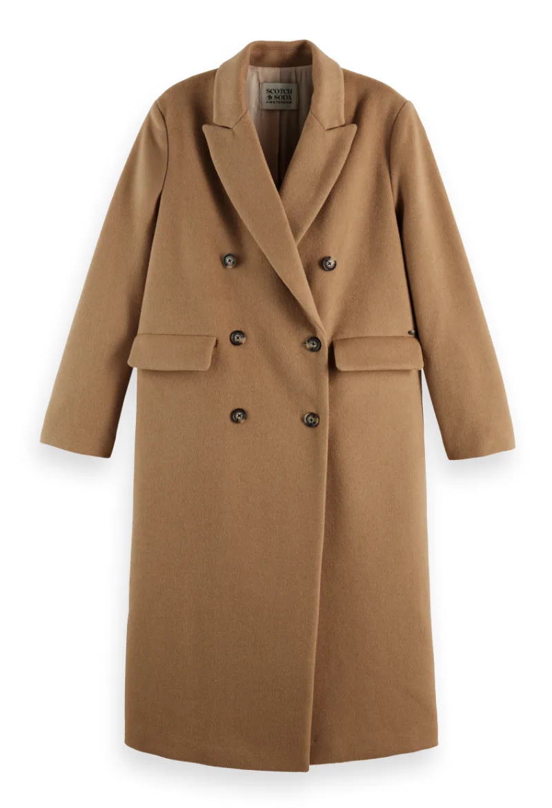 ΓΥΝΑΙΚΕΙΟ ΠΑΛΤΟ DOUBLE BREASTED TAILORED WOOL BLEND COAT SCOTCH & SODA TAILORED FIT ΚΑΦΕ