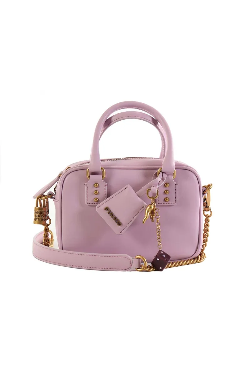 PINKO ΤΣΑΝΤΑΚΙ BOWLING BAG MINI VITELLO SETA LOGO ΖΑΡΙ ΛΙΛΑ