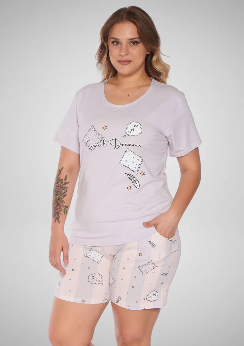 Plus Size Βαμβακερή Πιτζάμα Λιλά - Λιλά