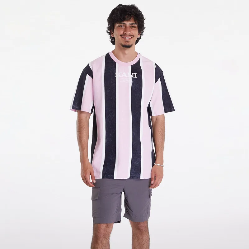 T-shirt Karl Kani Retro Washed Stripe Tee Rose/ Grey/ White M