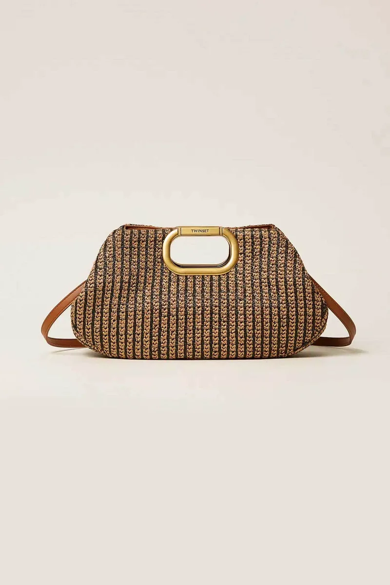 Twinset γυναικείο τσαντάκι clutch από ψάθα με οβάλ σχήμα - 261TB7500 Καφέ