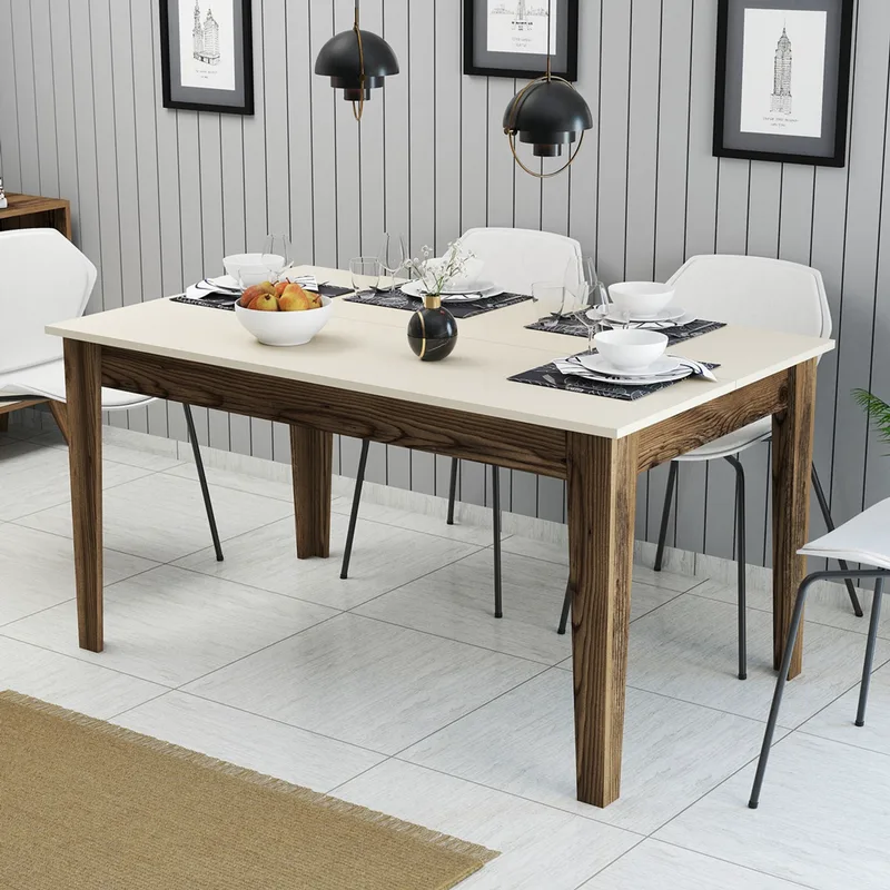 Τραπέζι Τραπεζαρίας Milan 517 - Walnut, Cream 845Hct1405 (145x75x88 cm)