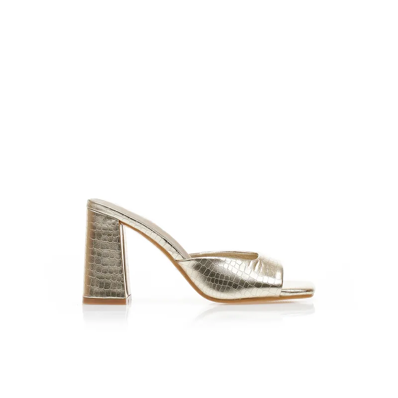 Mules χρυσά δερματίνη με εφέ animal print ΧΡΥΣΟ