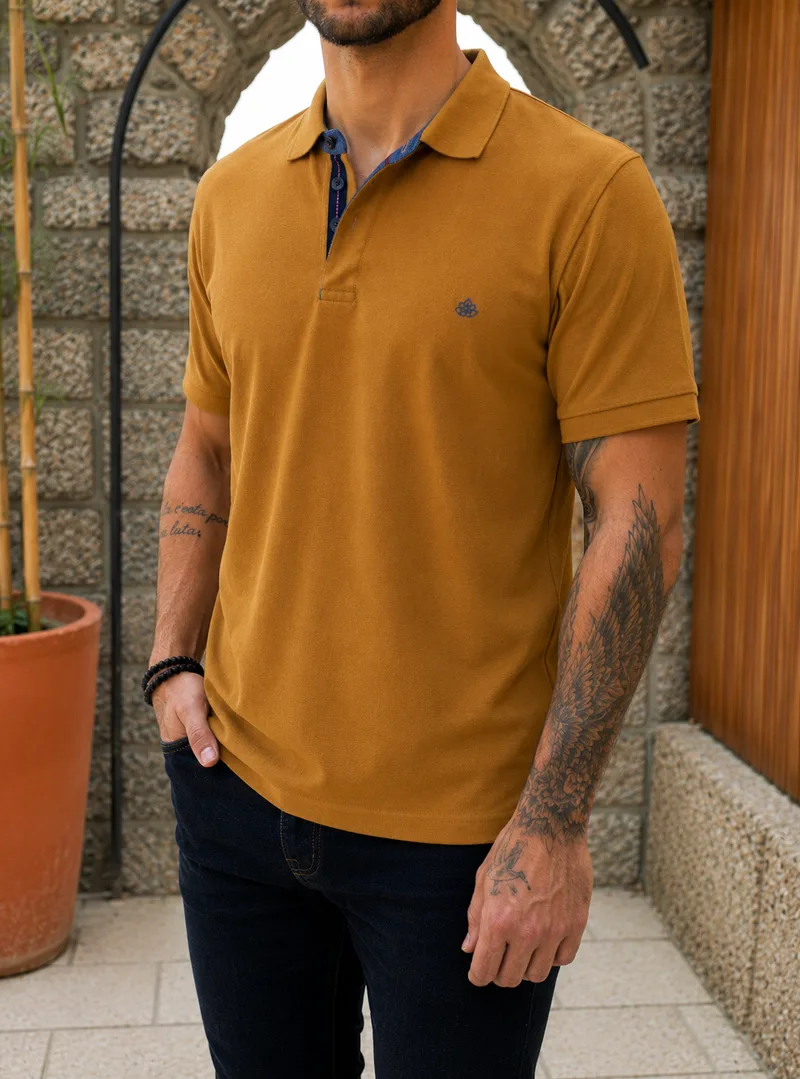 Everbest ανδρική ώχρα πικέ Polo μπλούζα Plus Size 262834O