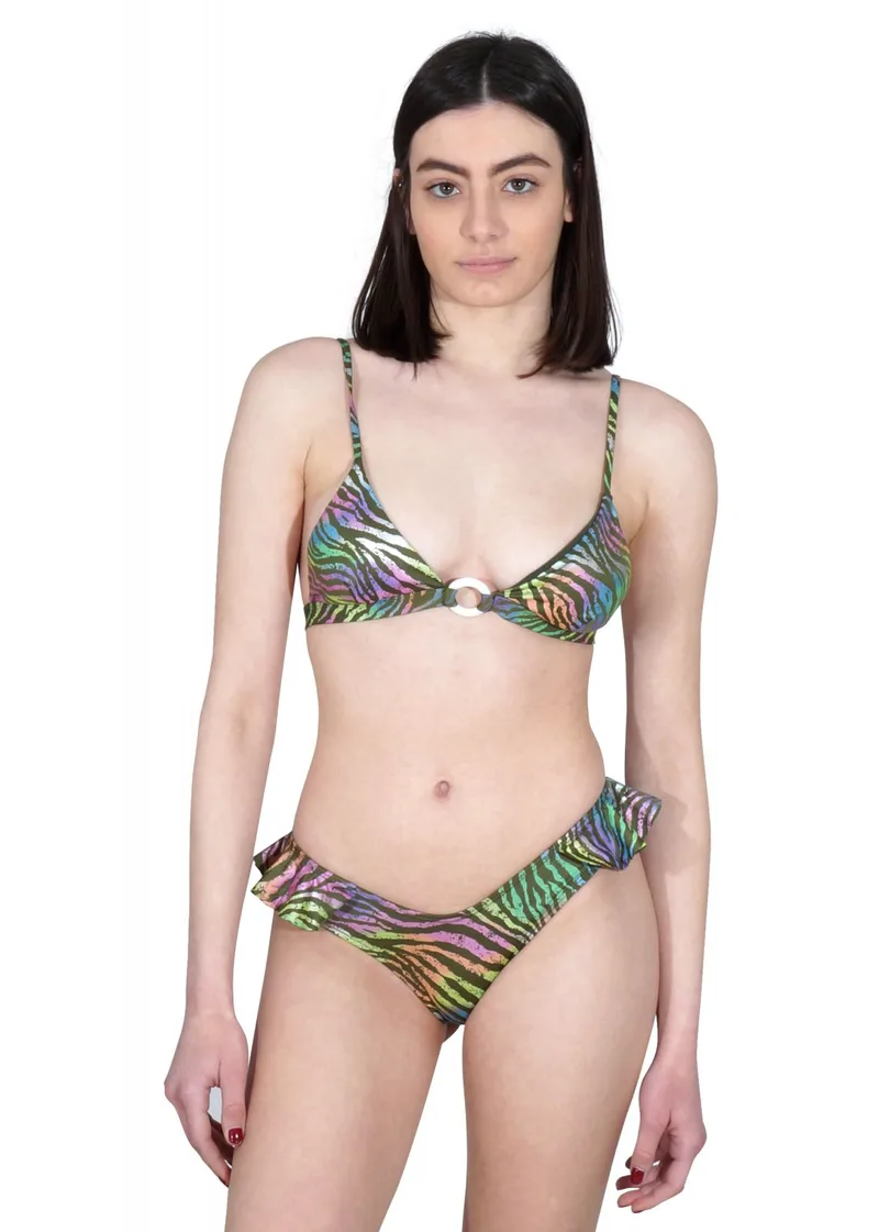 Γυναικείο set μαγιό τρίγωνο Bikini braziliane με βολάν. Καλύπτει A & B cup. ΧΑΚΙ