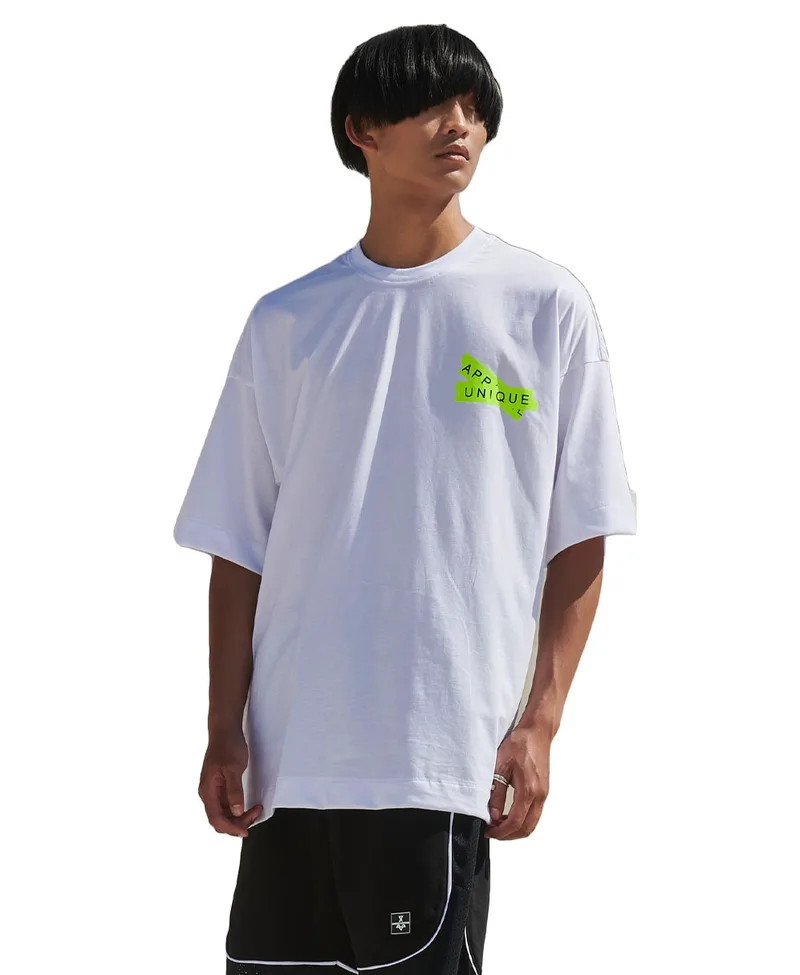 Λευκή oversized κοντομάνικη μπλούζα