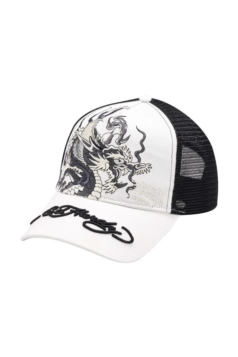ED HARDY Καπέλα MONO GIANT DRAGON TWILL FRONT MESH TRUCKER - WHITE-ED4116-WHITE
