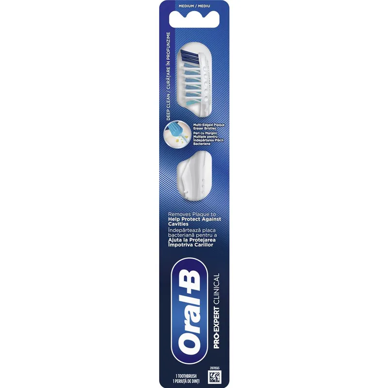 Oral-B Pro Expert Clinical Medium Toothbrush Χειροκίνητη Οδοντόβουρτσα με Μεσαίας Σκληρότητας Ίνες για Αφαίρεση Πλάκας & Προστασία από Κοιλότητες 1 Τεμάχιο - Λευκό