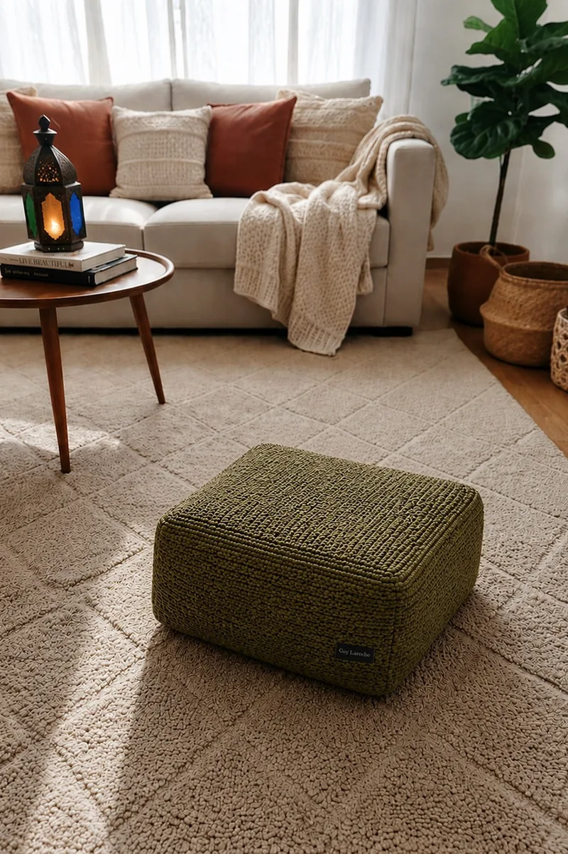 Πουφ Απο Γιουτα Boho Olive Guy Laroche 50x50x25cm Μονόχρωμο