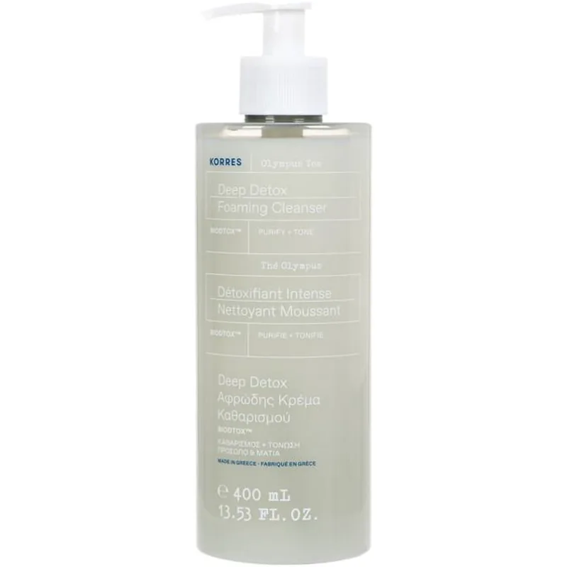 Korres Olympus Tea Deep Detox Foaming Cleanser Αφρώδης Κρέμα Καθαρισμού, Ντεμακιγιάζ για Πρόσωπο - Μάτια με Τσάι Ολύμπου 400ml