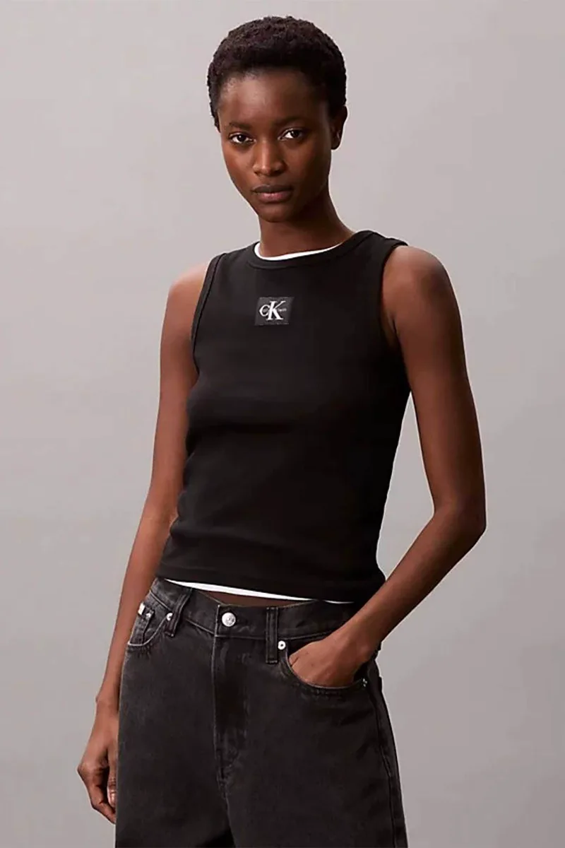 Calvin Klein Jeans γυναικείο τοπ αμάνικο ribbed - LV047C201G Μαύρο