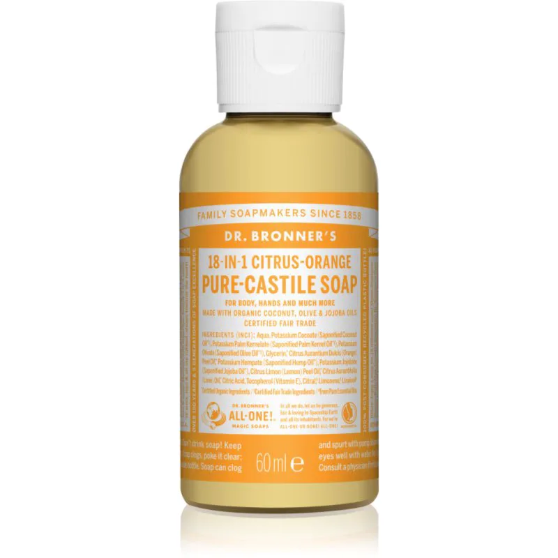 Dr. Bronner’s Citrus & Πορτοκαλί υγρό σαπούνι γενικής χρήσης 60 ml