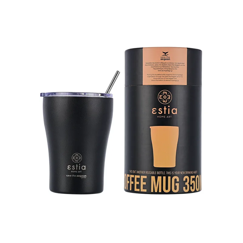 Θερμός-Ποτήρι Ανοξείδωτο Midnight Black Save The Aegean Estia 350ml-7x13εκ. 01-12083 (Υλικό: Ανοξείδωτο, Χρώμα: Μαύρο) - estia - 01-12083