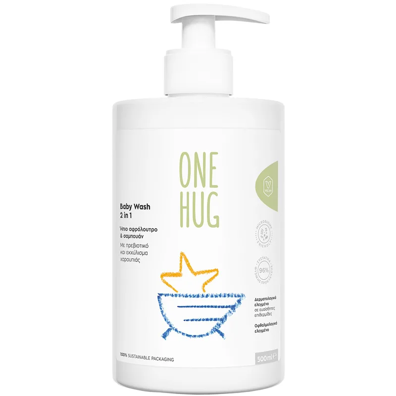 One Hug Baby Wash 2 in 1 Αφρόλουτρο - Σαμπουάν Κατάλληλο για την Ευαίσθητη Βρεφική Επιδερμίδα 500ml