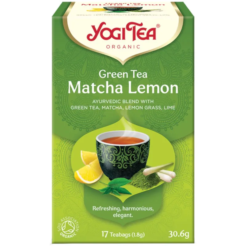 Yogi Tea Matcha Lemon Ρόφημα Βοτάνων με Αρωματικό Λεμονόχορτο & Λάιμ για Αναζωογόνηση & Αρμονία 17 Teabags (17 Φακελάκια x 1,8g)