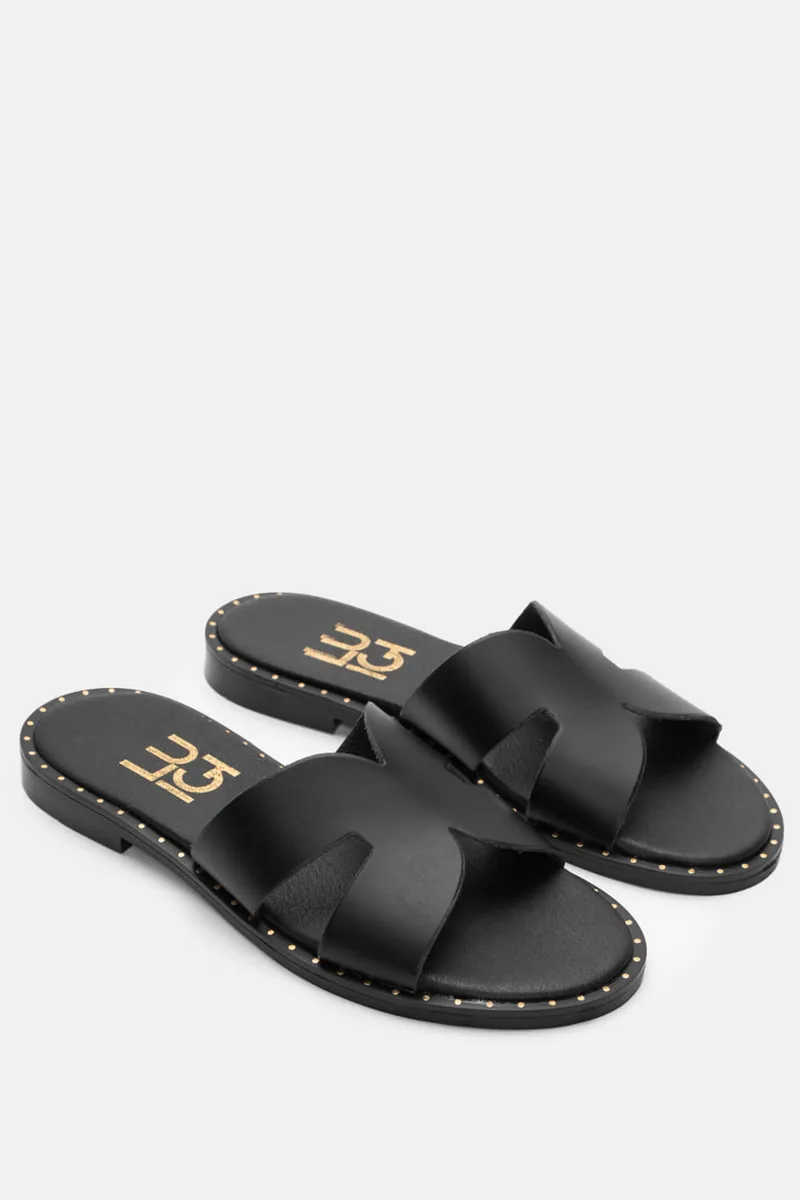 LUIGI DESIGN - Σανδάλια Flat με Ανοίγματα Στο Πλάι - Μαύρο