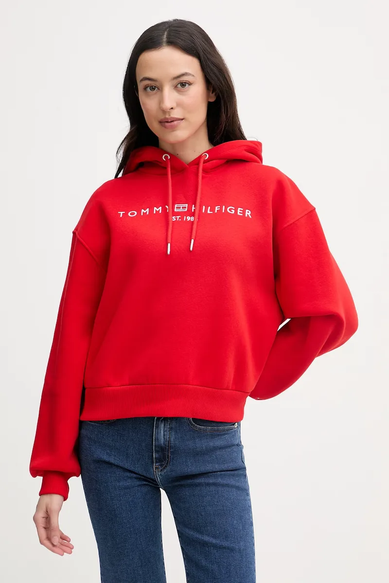 Tommy Hilfiger Μπλούζα με κουκούλα γυναικεία με βαμβάκι
