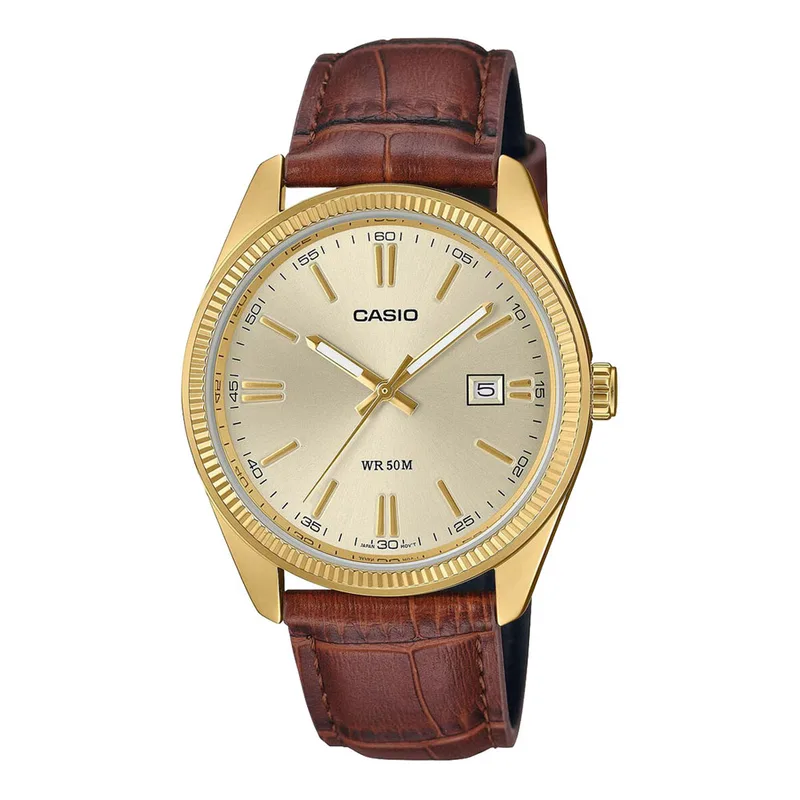 CASIO Collection Brown Leather Strap MTP-1302PGL-9AVE