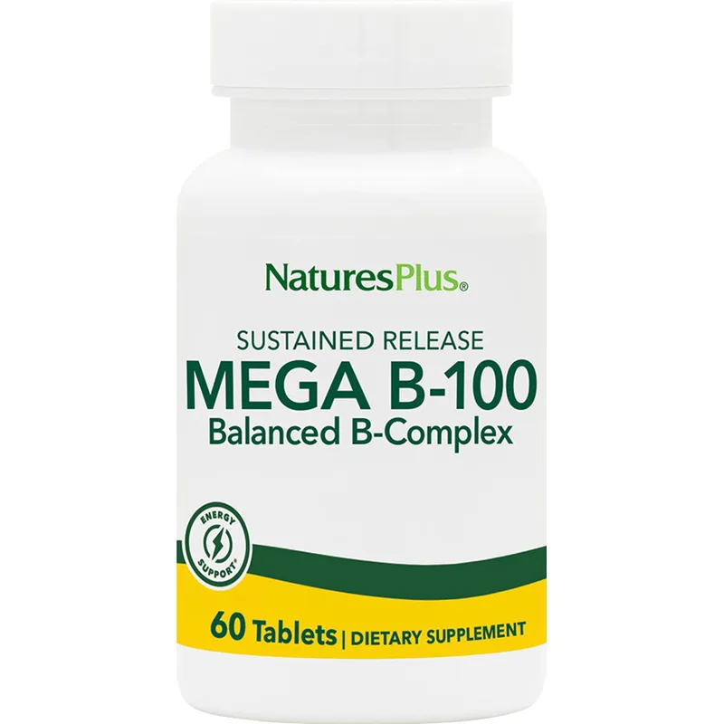 Natures Plus Mega Vitamin B-100 Complex Συμπλήρωμα Διατροφής Συμπλέγματος Βιταμινών B για την Καλή Υγεία του Νευρικού & Ανοσοποιητικού Συστήματος Κατά της Κούρασης 60tabs