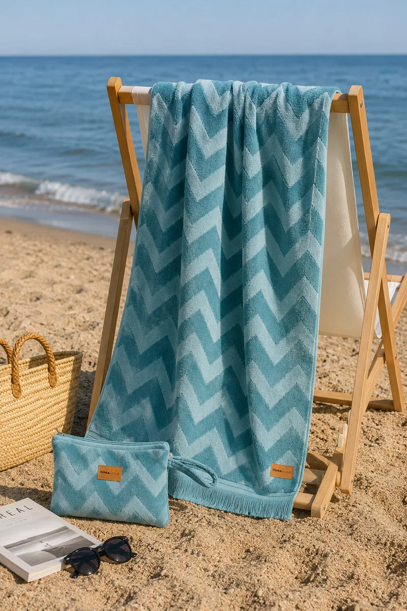 Πετσετα Θαλασσης Vida Petrol Jacquard Nima 160x90x0cm Μονόχρωμο