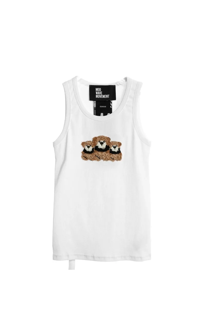 MOD WAVE MOVEMENT Γυναικεία Teddy Bear Rib Αμάνικη Μπλούζα - Λευκή -MW092010449-WHITE