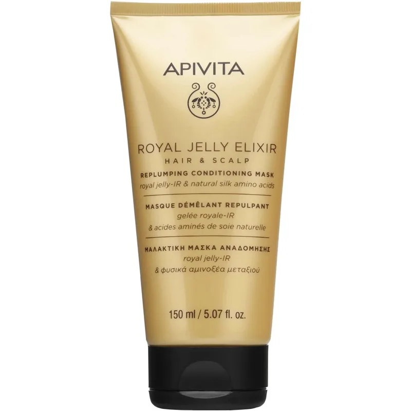 Apivita Royal Jelly Elixir Hair & Scalp Replumping Conditioning Mask Μαλακτική Μάσκα Αναδόμησης με Βασιλικό Πολτό & Αμινοξέα Μεταξιού που Θρέφει τα Μαλλιά & Χαρίζει Απαλή, Ανάλαφρη & Μεταξένια Υφή με Υπέροχο Άρωμα 150ml