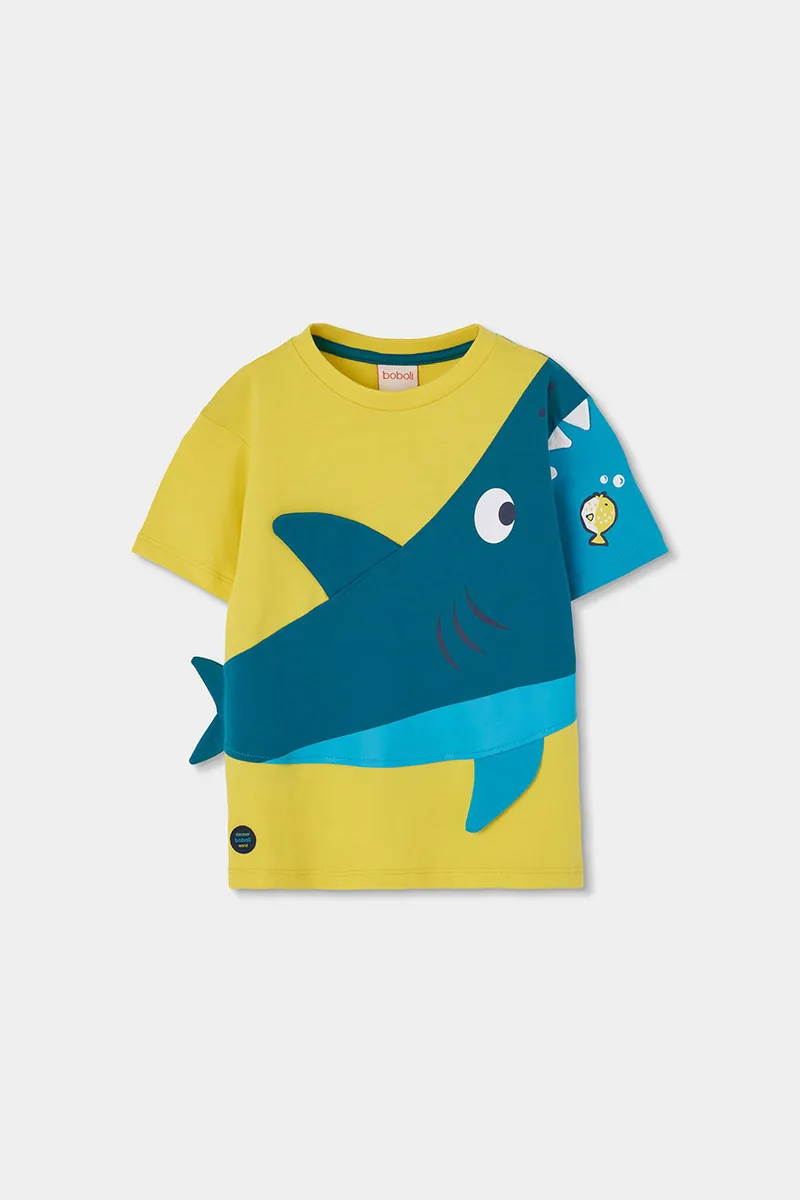 Boboli παιδικό Τ-shirt με τύπωμα καρχαρία - 543204 Κίτρινο