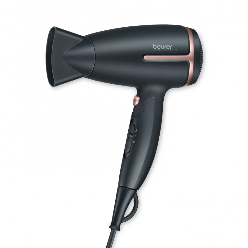 Πιστολάκι μαλλιών Beurer HC 25, 1600 W, Αναδιπλούμενη λαβή, Ιονισμός, 2 ρυθμίσεις θερμοκρασίας, Κρύος αέρας, Μαύρο/Χάλκινο