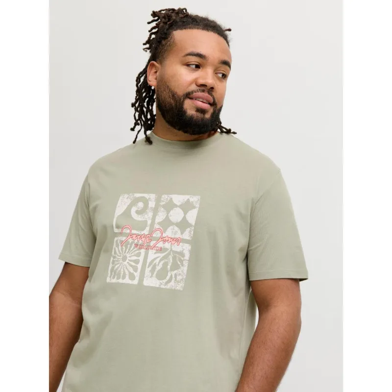 Jack & Jones "Riviera Front" T-shirt σε Plus fit γραμμή,με μεταξοτυπία - Sea Grass