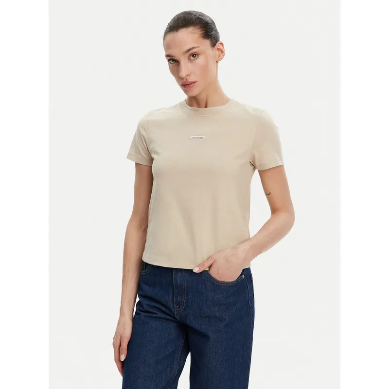 Calvin Klein Jeans T-Shirt Placed Institutional J20J225524 Μπεζ Slim Fit