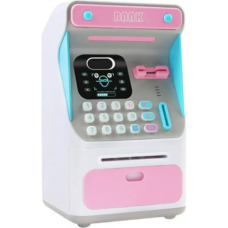 Παιδικός Κουμπαράς Πλαστικός Mini Atm Money Bank Ροζ 16x14x26.5cm