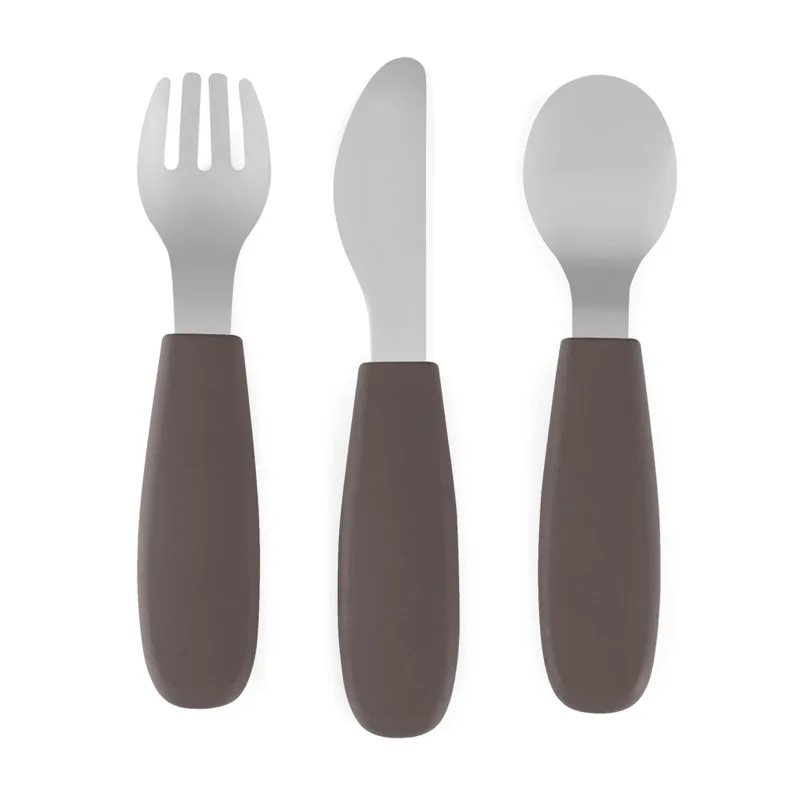 Petite&Mars Take&Match Stainless Steel Cutlery Set μαχαιροπίρουνο για παιδιά Bitter Cocoa 12m+ 3 τμχ