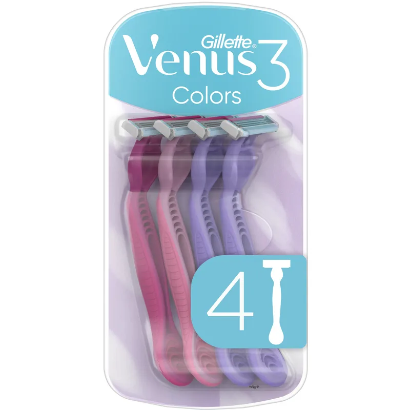 Gillette Venus 3 Colors Γυναικεία Ξυραφάκια μιας Χρήσης 3 Λεπίδων με Κινούμενη Κεφαλή για Βαθύ Ξύρισμα 4 Τεμάχια