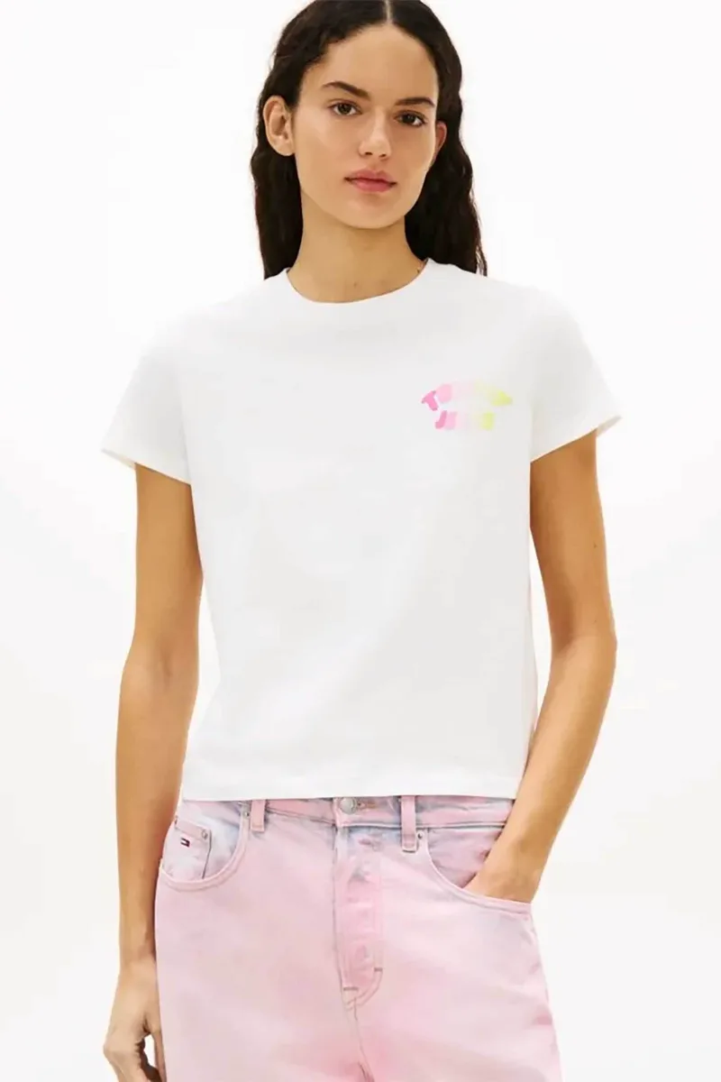 Tommy Jeans γυναικείο T-shirt με ανάγλυφο bubble logo Regular Fit - DW0DW22310 Λευκό