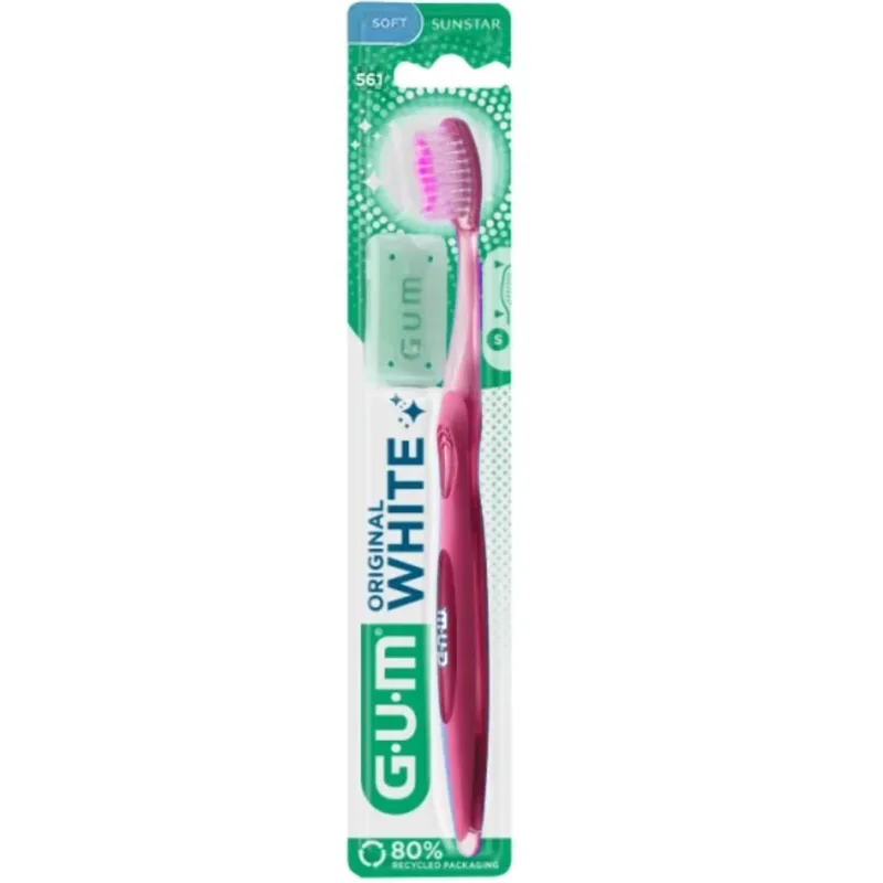 Gum Original White 561 Soft Toothbrush Μαλακή Οδοντόβουρτσα για Φυσικά Λευκά Δόντια Κάθε Μέρα 1 Τεμάχιο - Ροζ