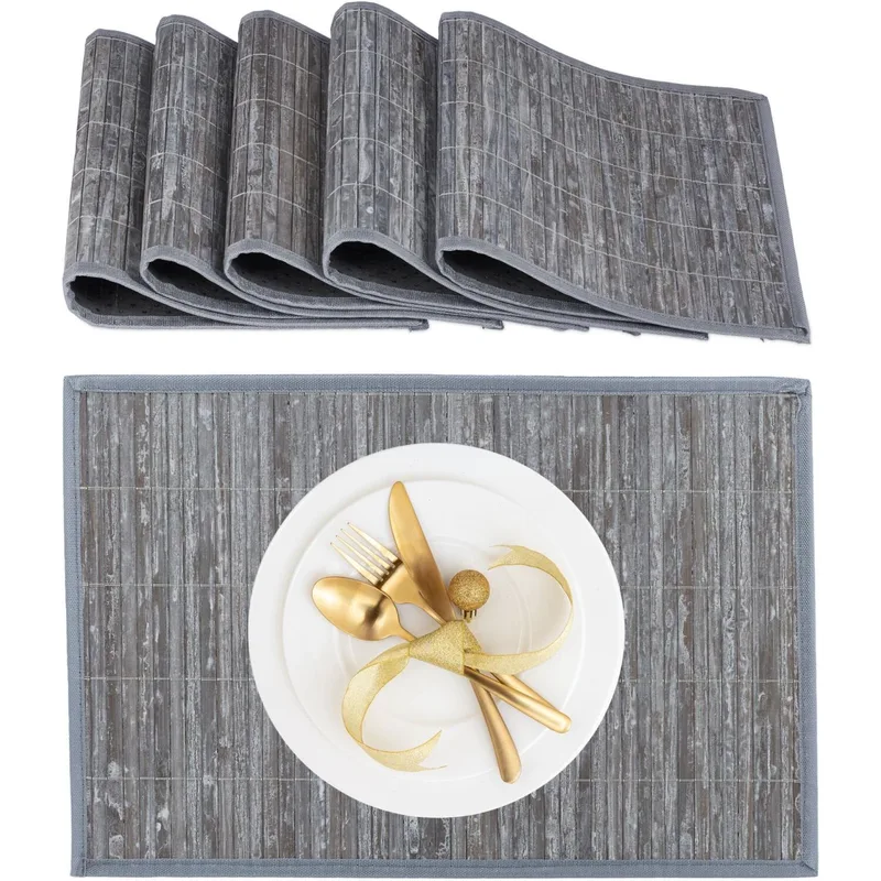 Σουπλά Relaxdays Set of 6 Rectangular Bamboo Placemats από Μπαμπού 45 x 30 cm 6 Τεμάχια - Gray (10020505_111)
