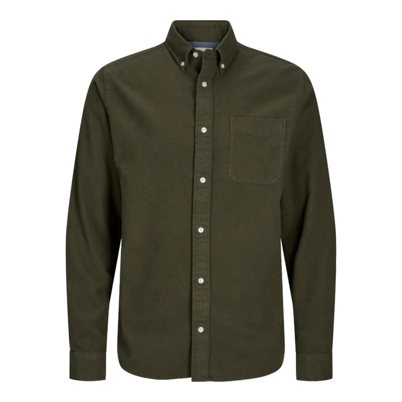 Jack & Jones "Blunorris Flannel Shirt",μονόχρωμο πουκάμισο από 100% βαμβακερή φανέλα - Khaki