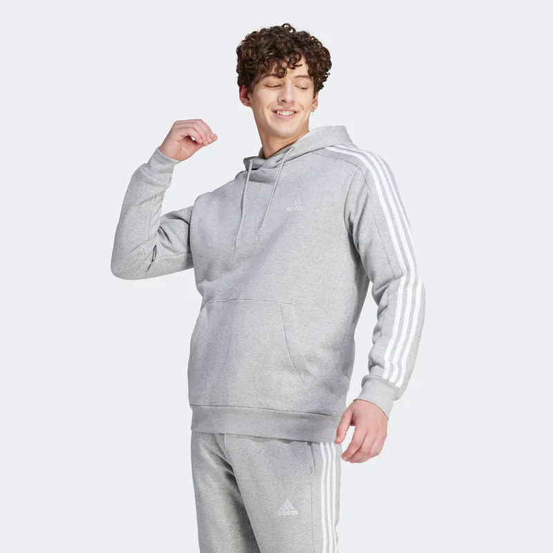 ADIDAS ESSENTIALS FLEECE 3-STRIPES HOODIE ΓΚΡΙ