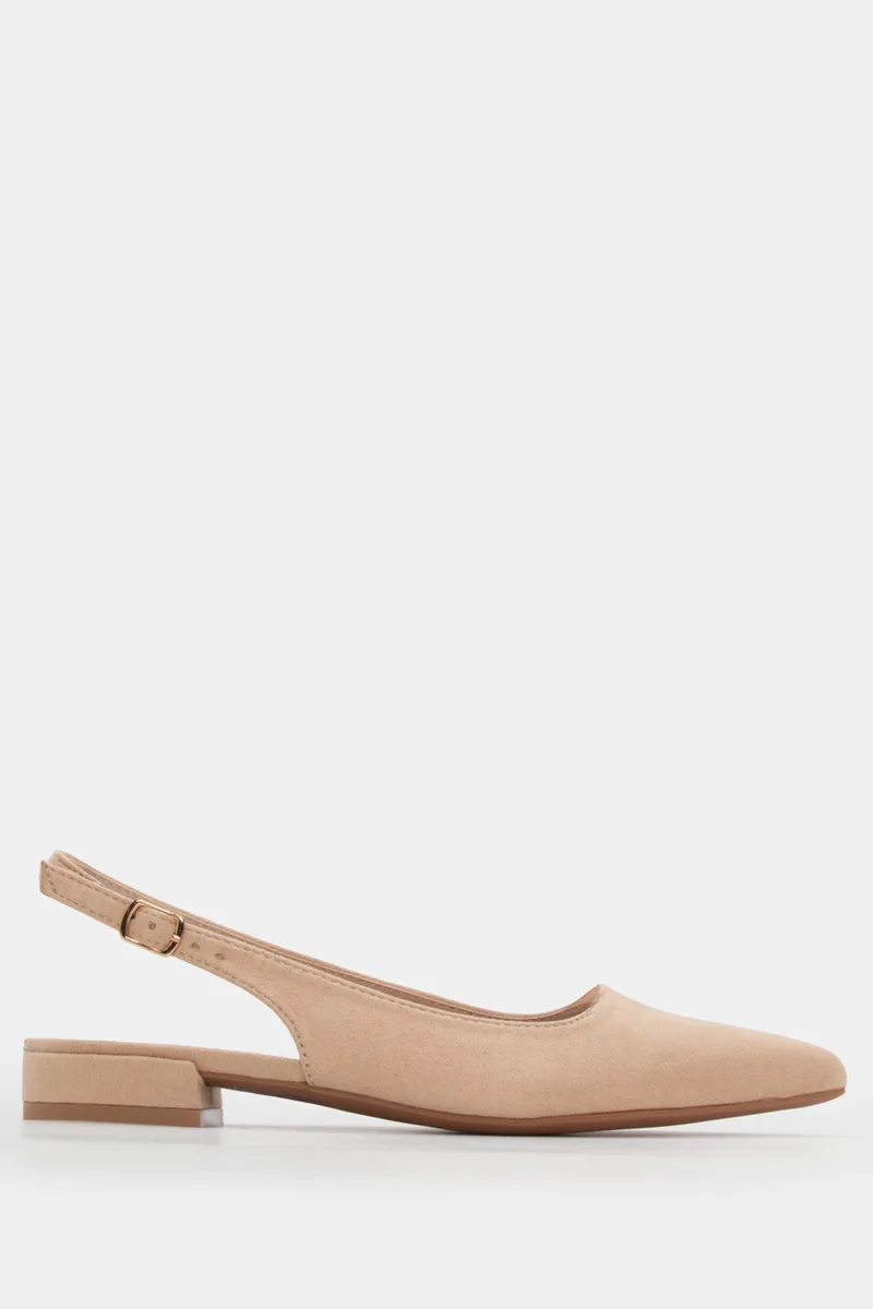 Γοβάκια Slingback Μυτερά με Τόκα - Μπεζ