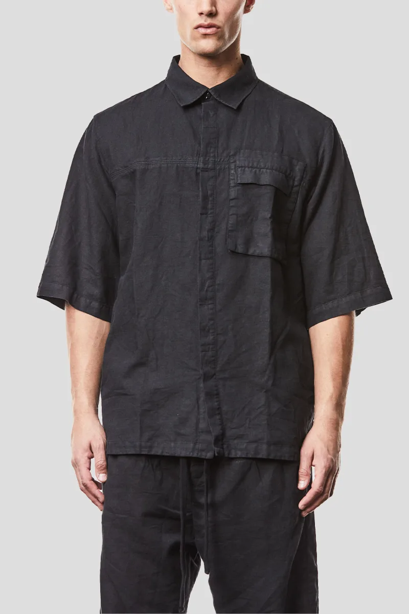 THOM KROM Ανδρικό Μαύρο Washed Woven Linen Shirt