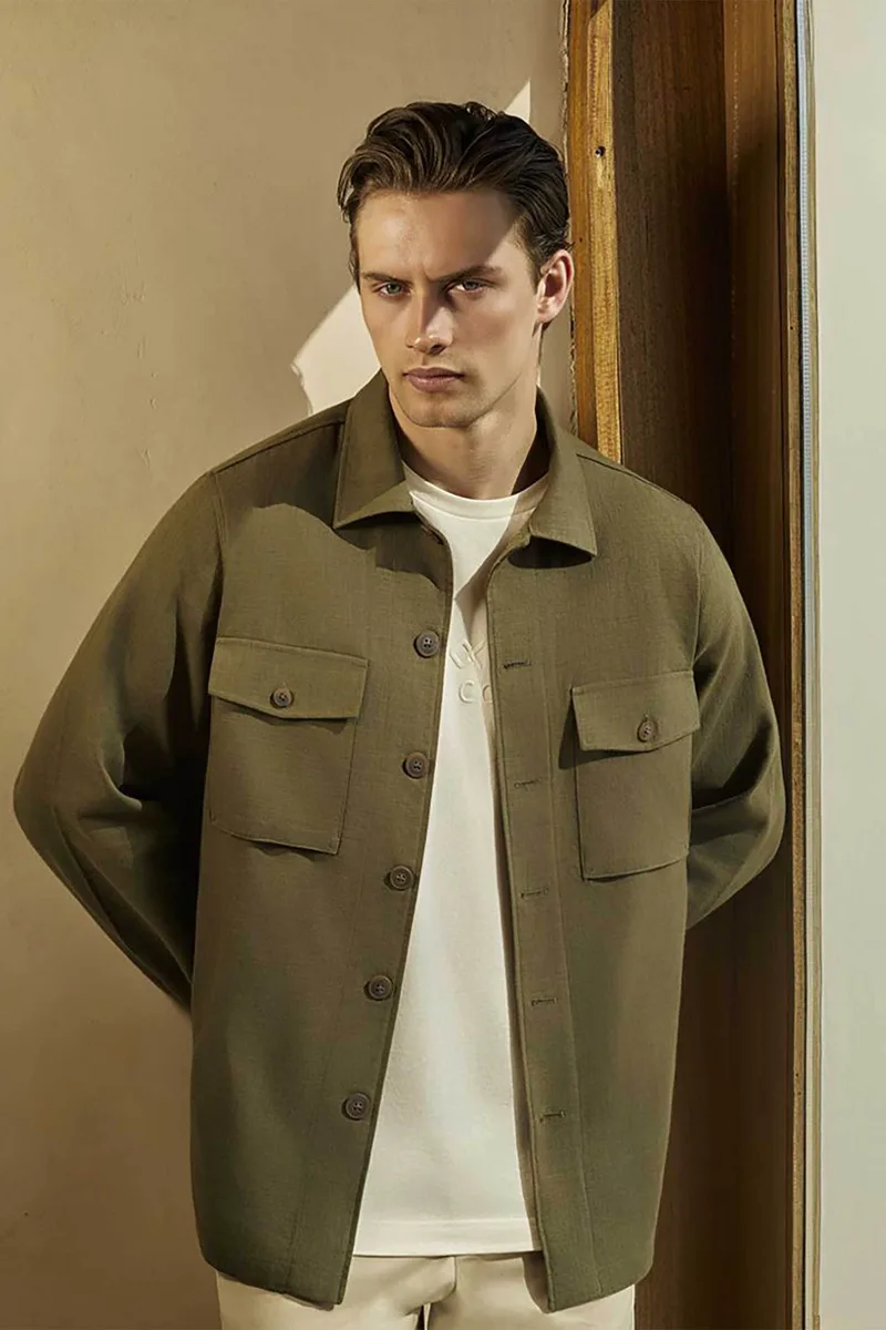 Oxford Company ανδρικό overshirt μονόχρωμο Regular Fit - B116-OZ21.03 Λαδί