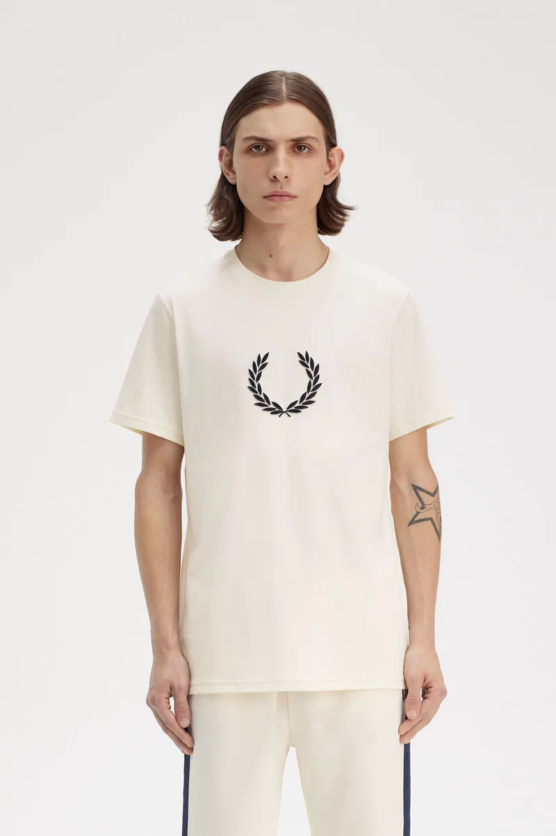 Fred Perry Ανδρική Μπλούζα Textured Laurel Wreath T-Shirt M8587-560 Εκρού