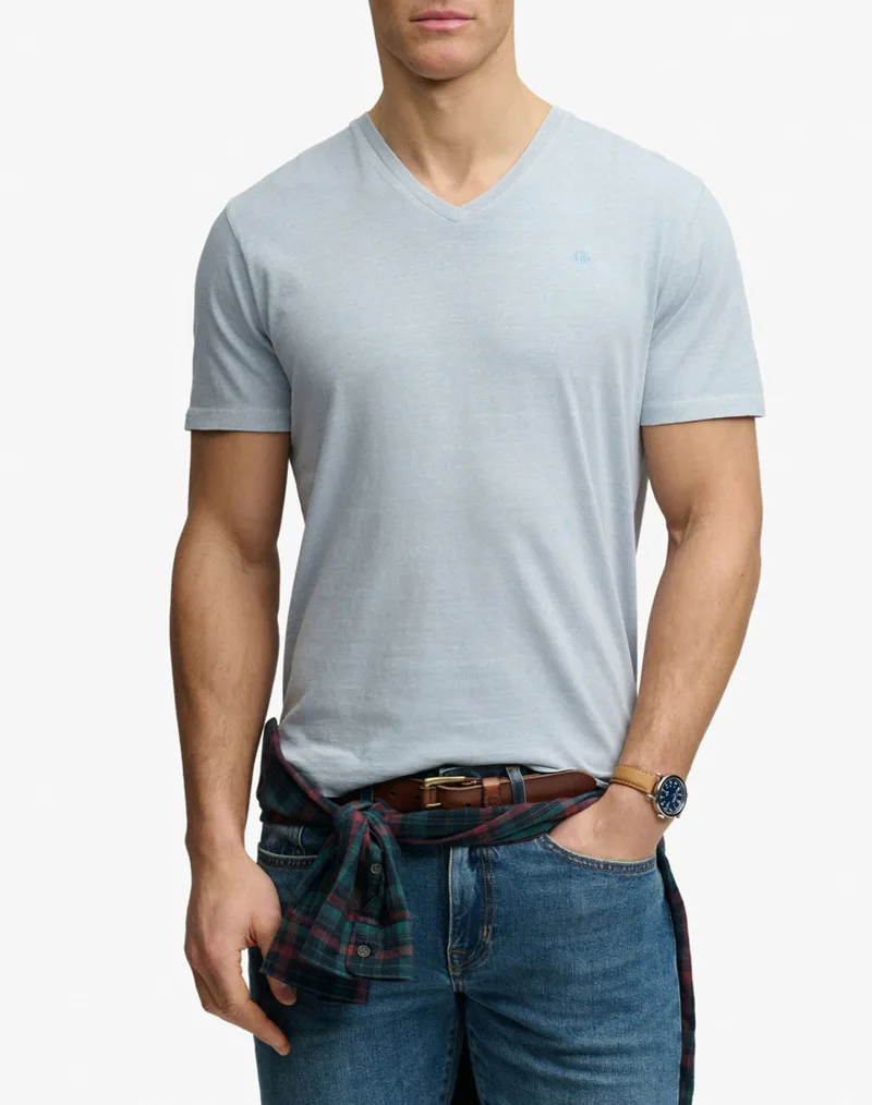 SUPERDRY D3 OVIN CLASSIC COTTON LINEN VEE ΜΠΛΟΥΖΑ ΑΝΔΡΙΚΟ M1012391A-K5E LightBlue