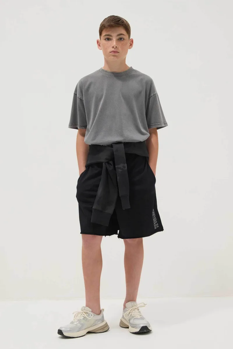 OVS παιδικό σορτς με ελαστική μέση και lettering Oversized Fit - 002681502 Μαύρο