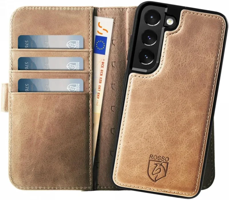 Κόκκινο Elite - MagSafe Δερμάτινη Θήκη / Πορτοφόλι - Samsung Galaxy S22 5G - Light Brown (8719246440700)