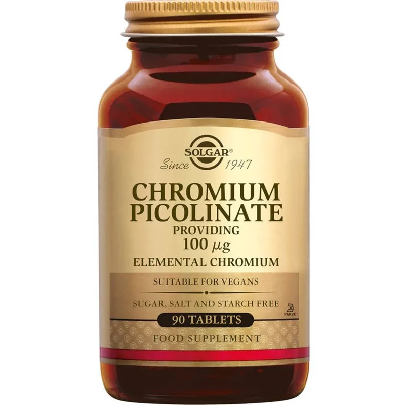 Solgar Chromium Picolinate 100μg Συμπλήρωμα Διατροφής Χρωμίου που Συμβάλει στον Έλεγχο του Επιπέδου Γλυκόζης στο Αίμα 90tabs