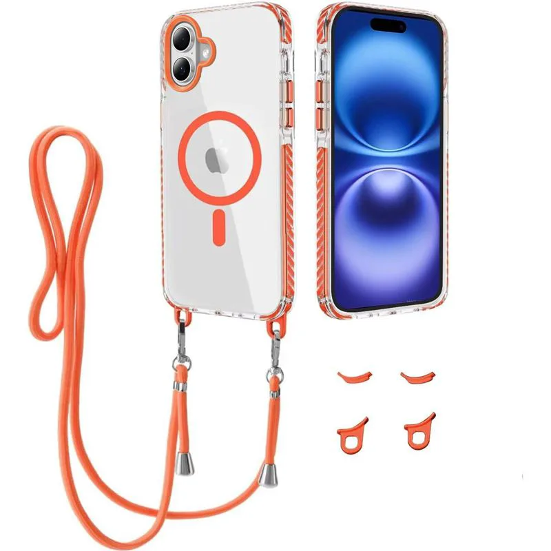 Θήκη Orso Detachable Lanyard Magsafe Clear Πορτοκαλί iPhone 16