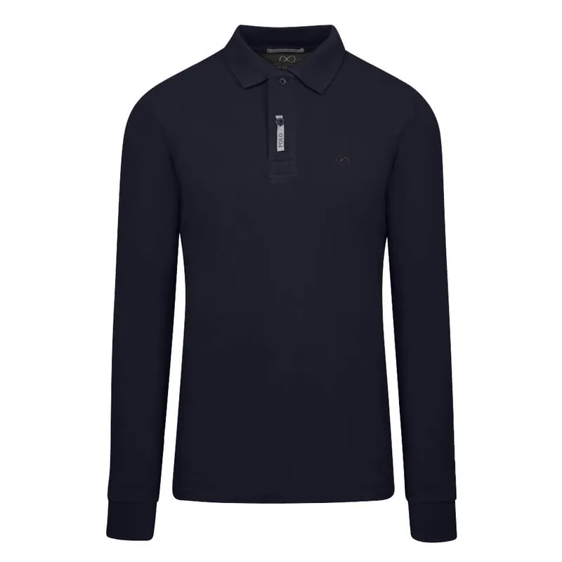 Μακρυμάνικο Polo Double Pique Μπλε Σκούρο 100% Cotton (Regular Fit) New Arrival