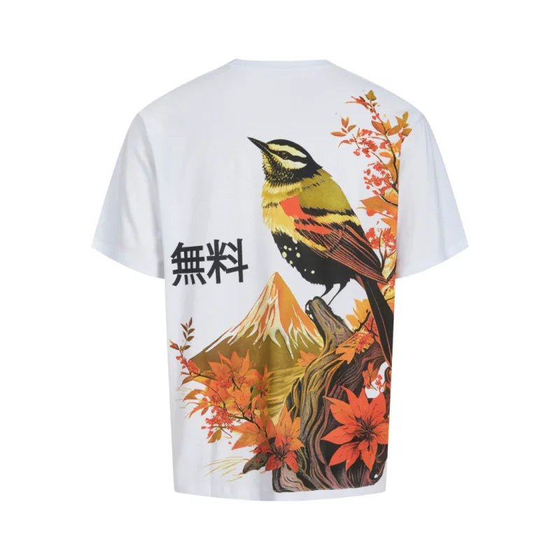 Jack & Jones "Fuji Backprint" T-shirt σε Plus fit γραμμή,με μεταξοτυπία στο στήθος και την πλάτη - Bright White