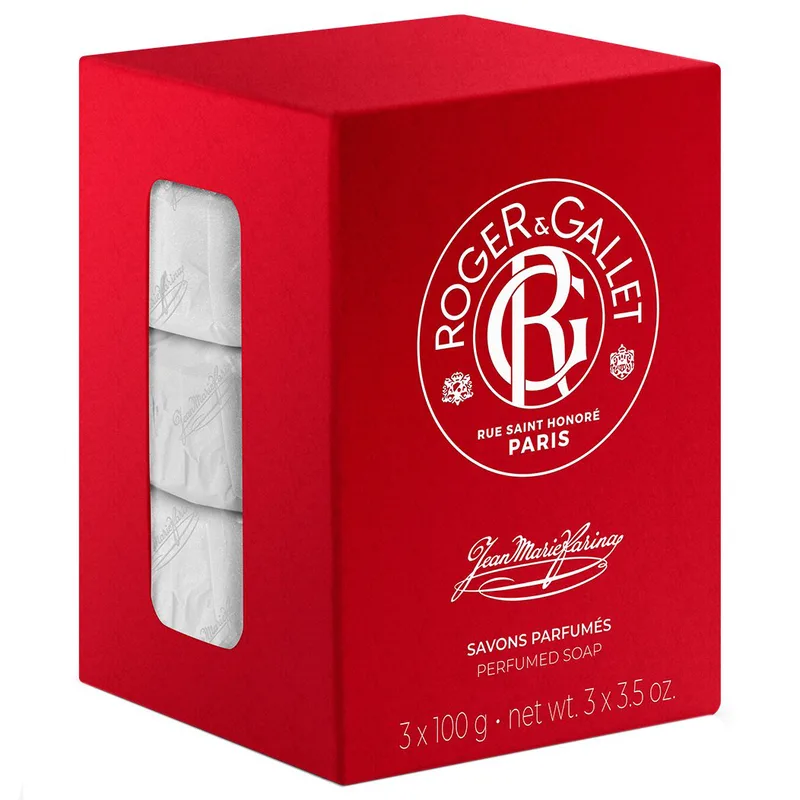 Roger & Gallet Πακέτο Προσφοράς Jean-Marie Farina Perfumed Soap Bar Γυναικείο Αναζωογονητικό Φυτικό Σαπούνι Σώματος με Τονωτικό Άρωμα Εσπεριδοειδών 3x100g